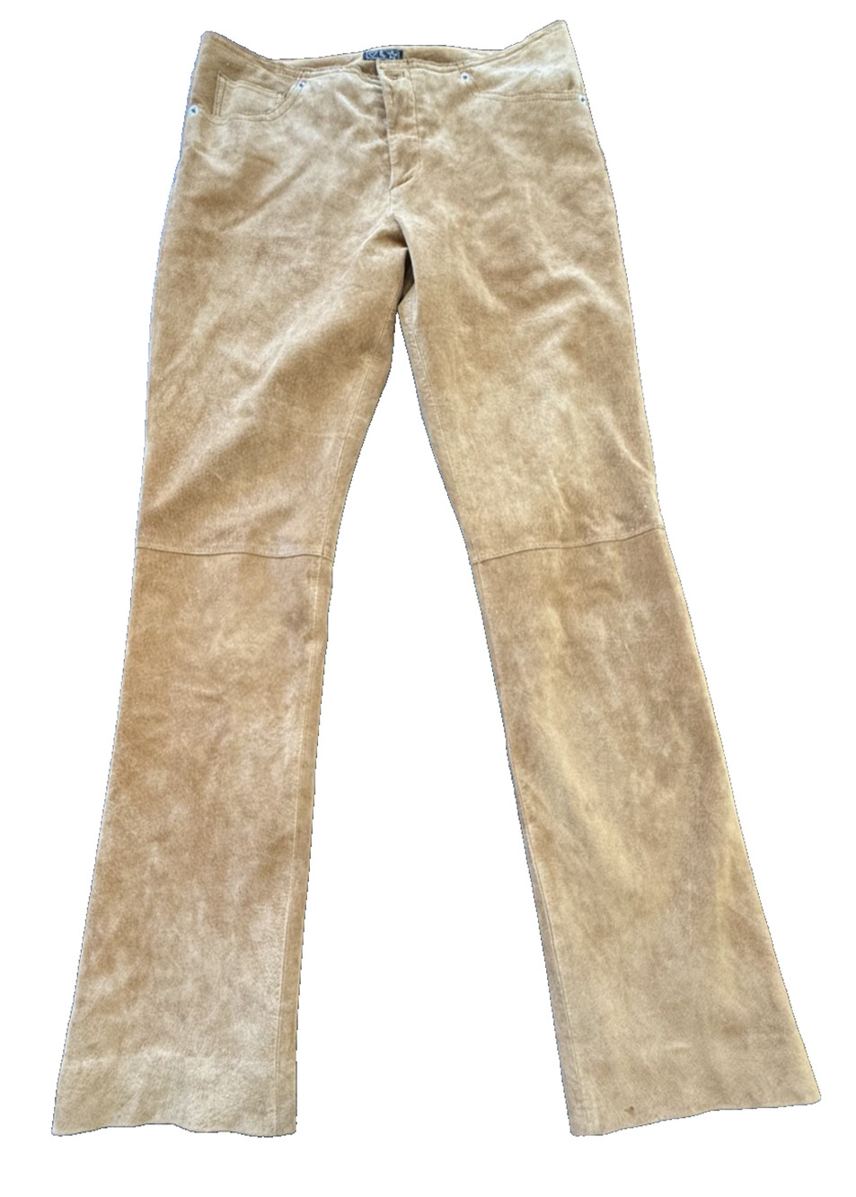 Y2K Heart Moon Star Tan 100% Genuine Suede Bootcut Size 4 Pants